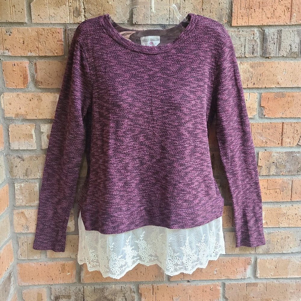 Purple Lipstick Women's Top Pullover Lace Bottom Trim Purple Size S